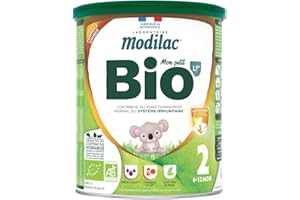 Modilac - Lait Infantile en Poudre Mon Petit Bio 2 Lf+ - Lait Écrémé 100% Français - Riche en Lactoferrine, Vitamines, DHA - Convient en Relais de l'Allaitement Maternel - de 6 à 12 Mois - 800g