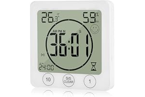 ‎VORRINC VORRINC Badezimmeruhr Digital Wecker Uhr Badezimmer Dusche Saugnapf Shower Clock mit LCD Display Luftfeuchtigkeit Temperatur Wanduhren,Countdown Timer Für Dusche Küche
