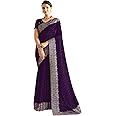 Satrani Women's Vichitra Silk Hot Fixing Embroidery Border Saree with Unstitched Blouse Piece