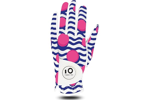 FINGER TEN Gants De Golf Femme Main Gauche Droite Motif imprimé poignée Marqueur De Balle Pack, Gant Durable Respirant Doux Taille S M L XL Sport