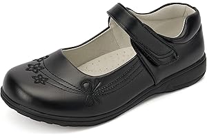 ANYRAIN Girls Mary Jane School Shoes - Uniform Ballet Flats Dress Party Wedding Slip on Black Strap Dress Shoes for Toddler/Little Girl/Big Girl