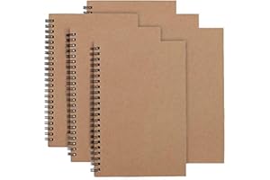 YANGTE Quaderno a spirale per schizzi, formato A5, con copertina in carta kraft, 100 pagine, 50 fogli, colore bianco, perfetto per viaggiare, confezione da 3 Confezione da 6 Marrone – bianco.