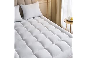 NIAGARA SLEEP SOLUTION Mattress Topper Double (Full) 137x191 cm Quilted Back Pain Relief Plush Down Alternative Pillow Top Fitted Skirt Protector Cooling Mattress Pad Deep Pocket Fits 50 cm Soft White, 137 cm x 191 cm