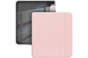 GIOPUEY Coque Compatible avec Kobo Libra Colour/Kobo Libra 2, étui en Cuir, étui à Rabat [Coque Arrière Transparente PC TPU] Texture Semblable à Celle de la Peau - Pink