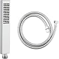 Ownace High Pressure Chrome Brass Shower Head with 59 Inch Hose Set Single Function Square Hand Shower Head Silicone Water Outlet for Bathroom