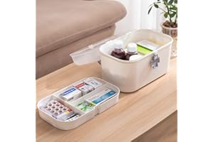 LIKEUDO 2 Schicht Tragbare Weiß Medizin Aufbewahrungsbox Erste Hilfe Medizinbox Medizin Schrank Medizin Organizer Medizin Aufbewahrungskoffer Koffer Hausapotheke Medizin Aufbewahrung Box Tragegriff(L)