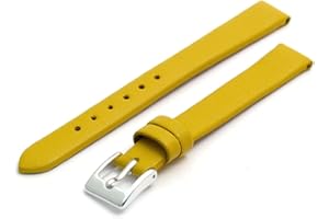 WATCHWATCHWATCH Fine Calf Leather Watch Strap Band 12mm Yellow with Chrome (Silver Colour) Buckle. Free Spring Bars (Watch Pins)