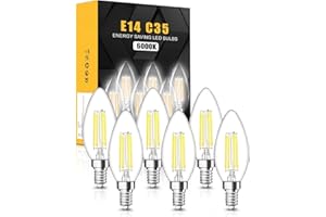 tuare E14 LED Light Bulb, 4W 400 Lumens E14 LED Light Bulb Cool White 6000K, 40W Equivalent SES Small Edison Screw Light Bulbs, CRI 80 Candle Bulb, Non Dimmable - Pack of 6