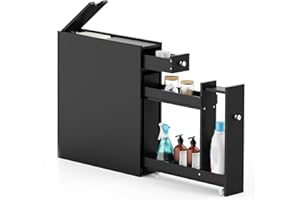 VonHaus Slim Bathroom Storage Unit - Black Slimline Bathroom Cabinet - Narrow & Compact Bath Organiser with Drawer & Slide Out Shelving - Freestanding Shaker Style Storage - Shrewsbury