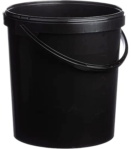 Invopak 5 X 25 Litre Food Grade Plastic Bucket With Lid And Wire Handle, Black, Airtight, Recyclable & BPA Free On