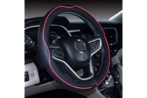 MAYCO BELL 2019 New Microfiber Leather Car Extra Large 17 18 19 Inches Steering wheel Cover for Big Trucks (Black Red, 17'')