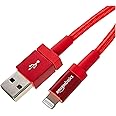 Amazon Basics USB-A to Lightning Charger Cable, Nylon Braided Cord, MFi Certified for Apple iPhone 14 13 12 11 X Xs Pro, Pro Max, Plus, iPad, 1.8 m, Red