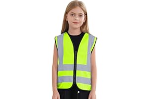 TTAO Garçon Fille Gilet de Sécurité de Haute Visibilité Gilet Réfléchissant Zippée sans Manche Veste Jaune Voiture Gilets de Travail Gilets d'activité Bénévole 3-12 Ans