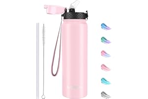 GOPPUS 1L/32oz Stainless Water Bottle with Straw Double Wall Insulated Bottles with Strap Reusable Vacuum Thermal Flask Leakproof Keep Cold Drinks Bottles with Flip Top Lid for Gym Men Women BPA Free