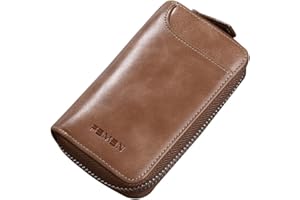 PORRASSO Genuine Leather Key Case Car Key Bag Key Pouch Portable Card Holder Keychain Wallet with 6 Hook for Men Khaki A