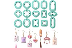 ORIGACH Lot de 15 emporte-pièces pour argile avec cadre, emporte-pièces pour argile polymère, emporte-pièces pour argile à design vintage pour boucles d'oreilles en argile polymère avec boîte de