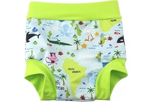 BabyPreg Baby Kids Swim Nappies Cover Diaper Pants High-Waisted Belly Protection Swimming Shorts (Green, 0-2 Years)