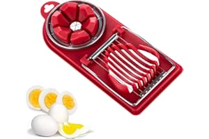 jiuzcare Cortadora de Huevos Multifuncional Con Rapidez 2 En 1 Rebanadoras Huevos Rebanador Huevo Cocido Corta Los En Delgadas Cortador de Acero Inoxidable para Huevos Duros, Fresas, Ensaladas, Rojo