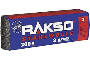 RAKSO Lana de acero gruesa 3-200 g, 1 banda, refuerza el veteado natural de la madera, limpia el cristal, raspa laca vieja, pintura.