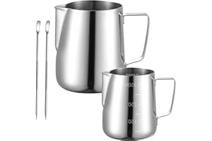 Lattiera AUSYIWI, Lattiera professionale in acciaio inox con misurino Logo Lattiera per Cappuccino e Latte, nonché per Latte, Espresso e Latte. (350ml+600ml)