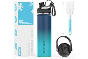 MYFOREST Water Bottle Vacuum Insulated 24oz 700ml with Straw Lid, Stainless Steel Drink Flask with Flip Top Bottle Lid, Double Wall Leakproof BPA Free Water Falsk Travel Thermo Bottle