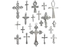 DanLingJewelry 20Pcs Crucifix Cross Charms Mixed Antique Silver Cross Charms for DIY Craft Jewellery Making