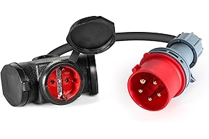 Jadeshay Enchufe Camping 16A 400V Adaptador Industrial con Toma Schuko y Enchufe CEE 5 Pines Cable Adaptador IP44 Impermeable Adaptador Industrial para Exterior Obra de Construcción Caravana Barco