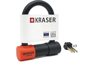 KRASER KR85S Lucchetto a U Blocco Ruota, Alta Sicurezza Testata, Omologato SRA, Arco 85x125mm ø18mm Doppio Chiusura, Serratura Anti-Grimaldello, Antifurto U Lock per Moto, Scooter