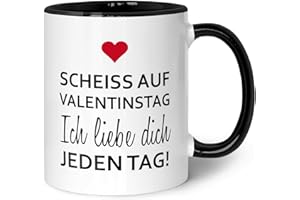 GRAVURZEILE Tasse mit Spruch - Scheiss auf Valentinstag - Geschenk für Ihn & Sie - Kaffeebecher als Valentinstagsgeschenk - Lustige Geschenke für Männer & Frauen zum Valentinstag - Schwarz & Weiß
