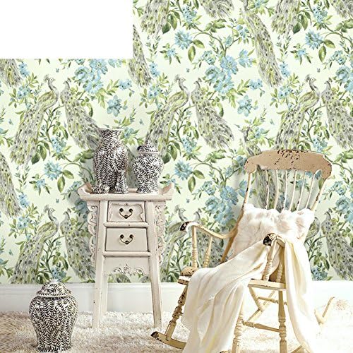 hand-painted Peacock wallpaper the living room TV background wall Ink blue black wallpaper-B