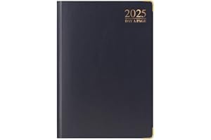 PRECIOUS LONDON Agenda de lujo para 2025, tamaño A4, día por página, con tapa dura acolchada, bordes dorados, con páginas completas, incluidos fines de semana (negro)