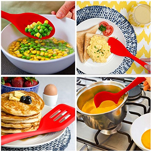 Silikon Küchenhelfer Set,Zilong Küchenzubehör,Löffel,Schöpfkelle,Pfannenwender,Spatel,Schaumlöffel hitzebeständig,Perfekt für Kochen,Braten,Suppen usw,mit Gesund,Preiswert und Praktisch,Rot,5Stk (BPA Frei) - 6