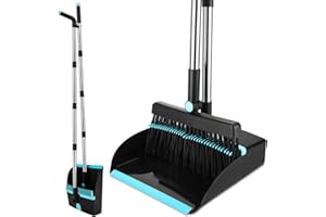 Rubessia Ensemble Balai et Pelle à Poussière, Balayette et Pelle à Poussière Verticale Coupe-Vent pour Le Nettoyage des Sols, Gris (Bleu)