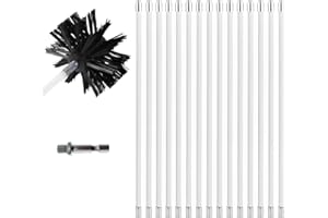 TUAKIMCE Chimney Cleaning Brush Kit, 15 Flexible Rods with 150mm Nylon Rotary Brush for Fireplace, Dryer Vent & Flue, Durable Duct Sweeping Set with 1 M8 Thread