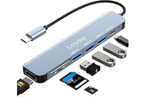 Loydia USB C Hub 7 in 1, USB-C HUB Multiport Adapter mit HDMI 4K Adapter, 100W PD, 3 USB-A Ports, SD/TF Kartenleser Slim USB C Adapter für MacBook Air/Pro, Dell XPS, Chromebook und mehr Type-C Geräte