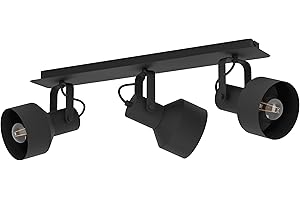 Eglo lámpara de pared Casibare, iluminación de pared de 3 luces, foco de pared de metal, luz de salón en negro, lámpara de dormitorio, foco con casquillo E27