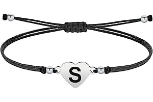 cotigo -Bracciale Lettera Iniziale A - Z Acciaio Inox con Filo Cerato - Bracciale Donna o Uomo con Nome Iniziale - Bracciale Cuore con Lettera Incisa - Regalo per mamma, figlia, amica, fidanzata