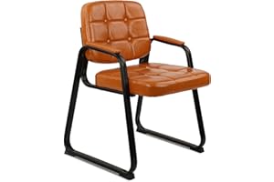CLATINA Guest Waiting Reception Chair with Bonded Leather Thick Cushion and Padded Arm Rest, Sled Base Stationary Desk Chairs for Office Home Conference Meeting Lobby Hall Side Break Room, Orange
