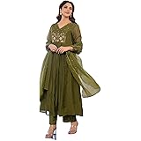 Nermosa Women Embroidery Solid Anarkali Kurta and Pant Set with Dupatta: 