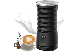 KSFFLO Milk Frother, Automatic Milk Frother Machine 4 in 1 Functions Milk Frother Machine for Coffee, Hot Chocolates, Latte, Cappuccino, Silent Operation, Black