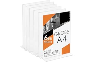 Studiocen 6er-Set Acryl Aufsteller A4 T-förmig - Tischaufsteller Transparent, Leicht zu reinigen, Kratzfest -Tischschildhalter mit einfachem Blättchenwechsel- für Büro, Rezeption, Restaurant