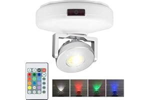 HONWELL LED Spotlight Battery Powered Wireless Ceiling Lights Remote Controlled 12 Colors Changing Accent Light Dimmable Picture Light with Rotatable Lights Head for Cabinet Artwork Dart Board