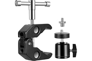 BUT THE COW Set di Kamera Super Clamps, Super Klemme Stativ, Stabiler Kugelkopf Stativkopf mit 1/4" 3/8" Gewindeadapter, Magic Arm Clamps Kugelkopf-Stativklemmen für Kameras, Blitzlicht, Stativ, LED-Leuchten