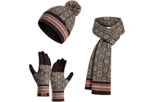 Meajore MüTze Schal Handschuhe Damen Set 3 In 1 Winter Warm Beanie Touchscreen Handschuh Und Lang Schal StrickmüTze Set