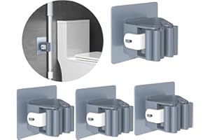 3-H Brush Holder Wall Mounted 4 Pack,Mop Holder Self Adhesive,Broom Holder Wall Mounted for Kitchen Bathroom Closet Garden Garage(Grey)