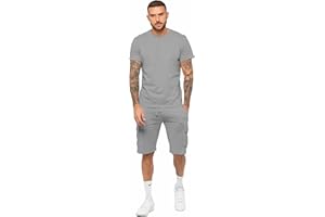 989Zé ENZO Mens Tracksuit T Shirt Shorts Set Regular Fit Plain Tee Crew Neck Top Casual Fleece Cargo Shorts