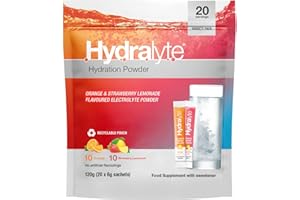 Hydralyte Effervescent Electrolytes Powder Sachets - 20 Flavoured Sticks - Rapid Rehydration - Prevent Dehydration - Achieve Optimal Hydration (Variety)