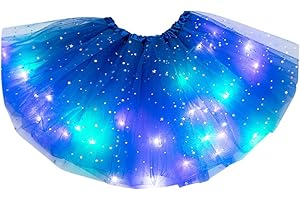 LOMELOMME Tüllrock Kinder LED Regenbogen Mädchen Karneval Kostüm Prinzessin Tütü Kleid Ballett Rock Bunt Glitzer Tanzrock mit Sternen und Pailletten Partykleid Minirock Tanzkleid für 2-10 Jahre alte Kinder