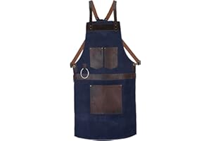 Leathershire Waxed Blue Canvas handmade Leather Apron Butcher Apron DIY Apron BBQ Apron -Cooking Apron - Blacksmith Apron - Barber Apron - woodwork apron