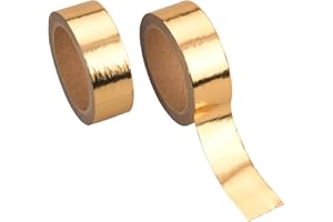 MFUOE 2 Rolls Gold Foil Washi Tape Solid 15mm x 5 Meters Decorative Masking Tape for DIY Craft Gift Wrapping Photo Frame Scrapbooking